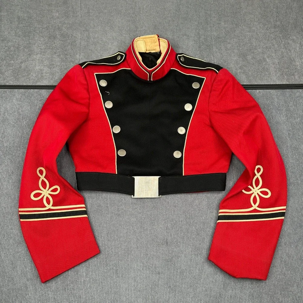 Vintage Sol Frank Uniforms Red Black Band Jacket Cropped Military Costume 80